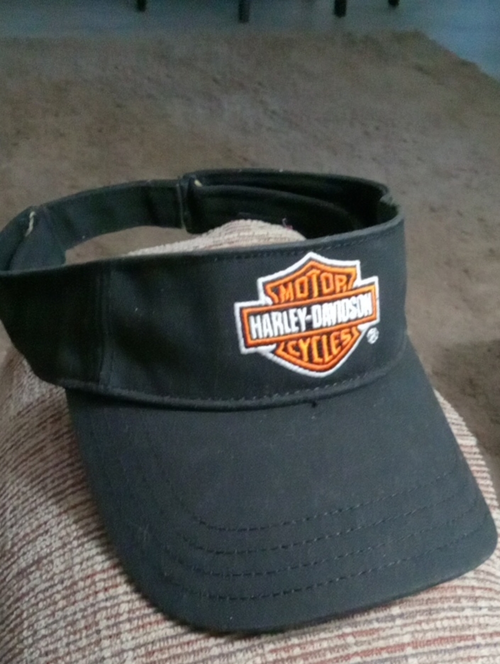 Men's Or Women's Harley-Davidson Black Visor with Orange and White Shield Logo